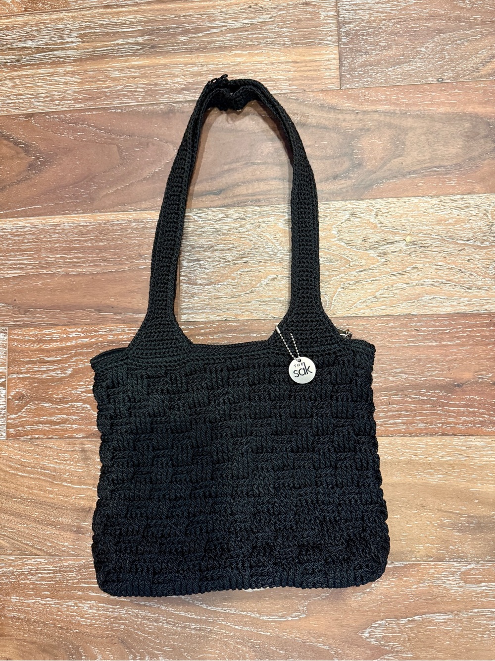 The Sak Black Basketweave Crochet Shoulder Bag Boho Chic Purse